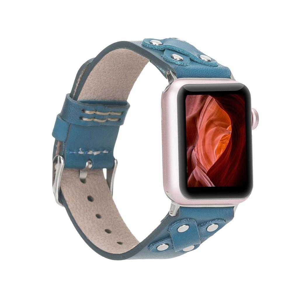 B2B - Leather Apple Watch Bands / Cross Style with Silver Trok BRN4EF Bomonti