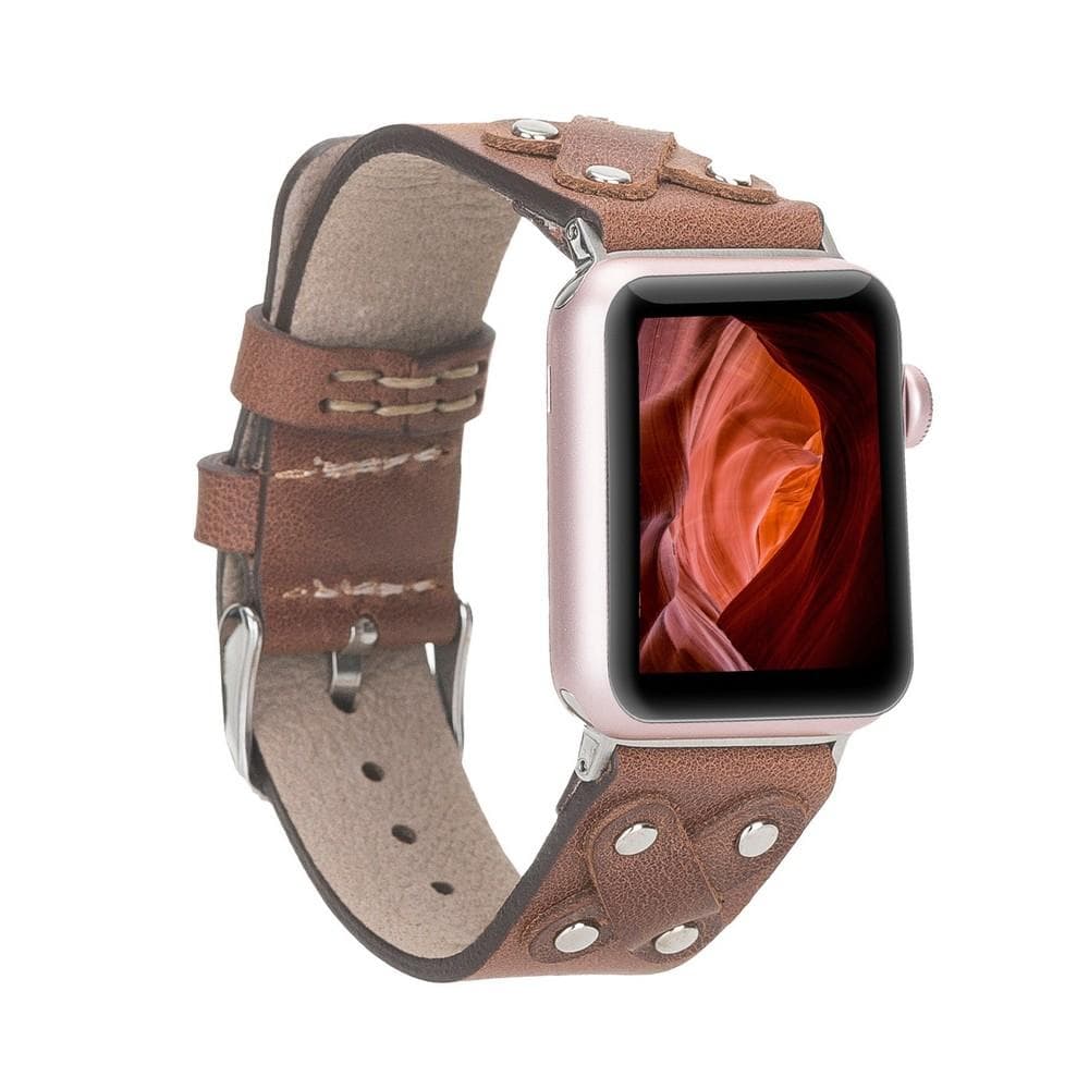 B2B - Leather Apple Watch Bands / Cross Style with Silver Trok TN2 Bomonti