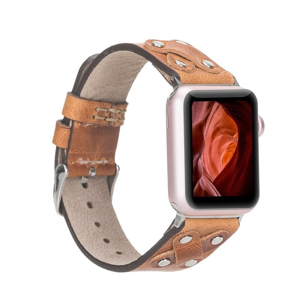 B2B - Leather Apple Watch Bands / Cross Style with Silver Trok V18 Bomonti