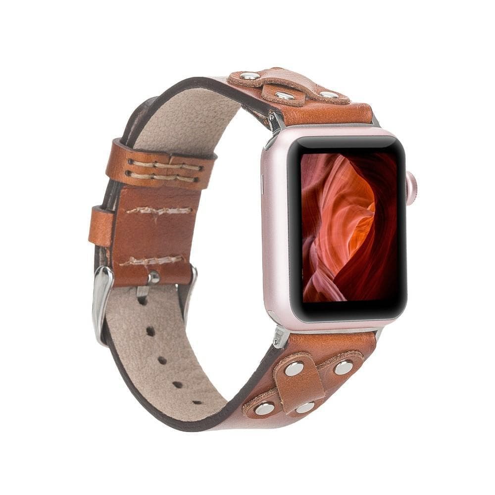 B2B - Leather Apple Watch Bands / Cross Style with Silver Trok RST2EF Bomonti