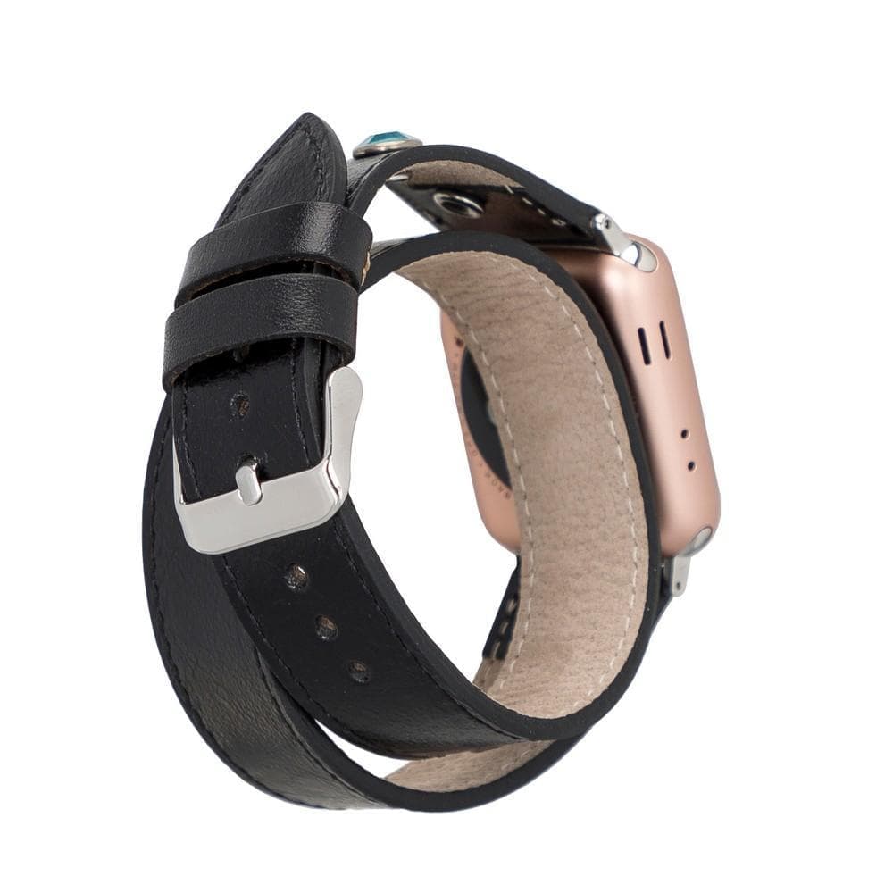 B2B - Leather Apple Watch Bands - DT Double Tour Solitare Diamond Style RST1 Bomonti