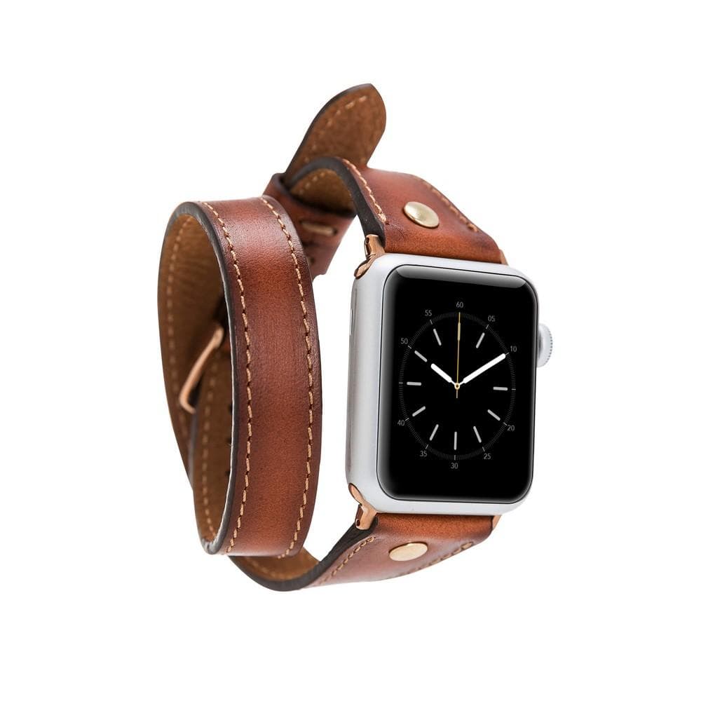 B2B - Leather Apple Watch Bands - DTS Double Tour Slim Hector Gold Trok Style RST2EF Bomonti