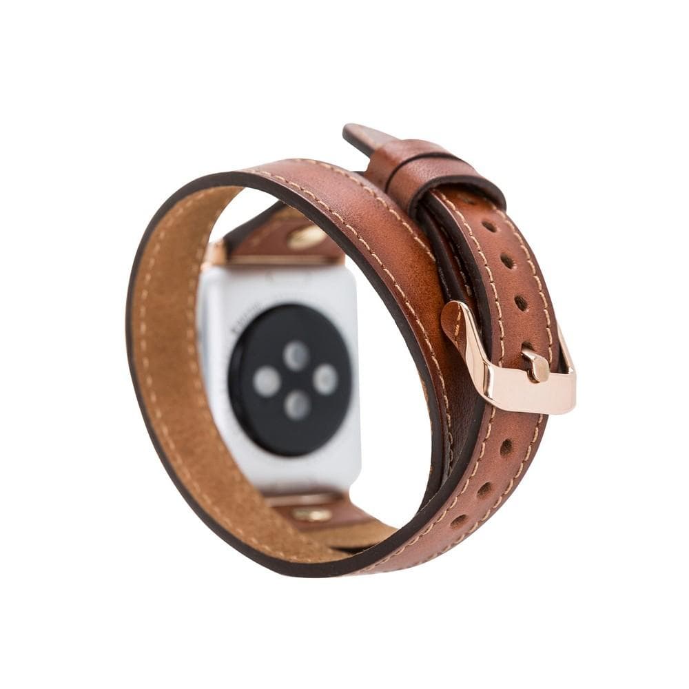 B2B - Leather Apple Watch Bands - DTS Double Tour Slim Hector Gold Trok Style Bomonti