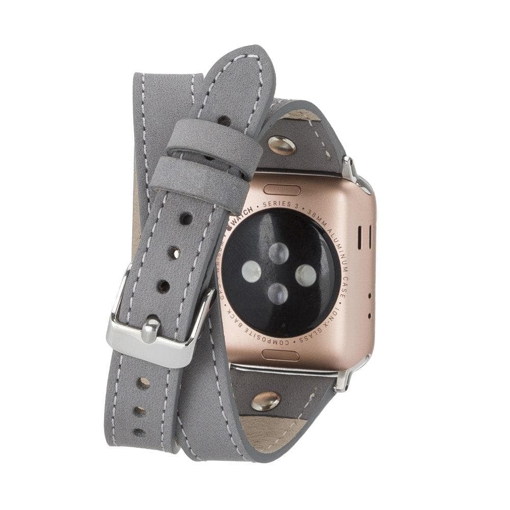 B2B - Leather Apple Watch Bands - DTS Double Tour Slim Hector Silver Trok Style Bomonti