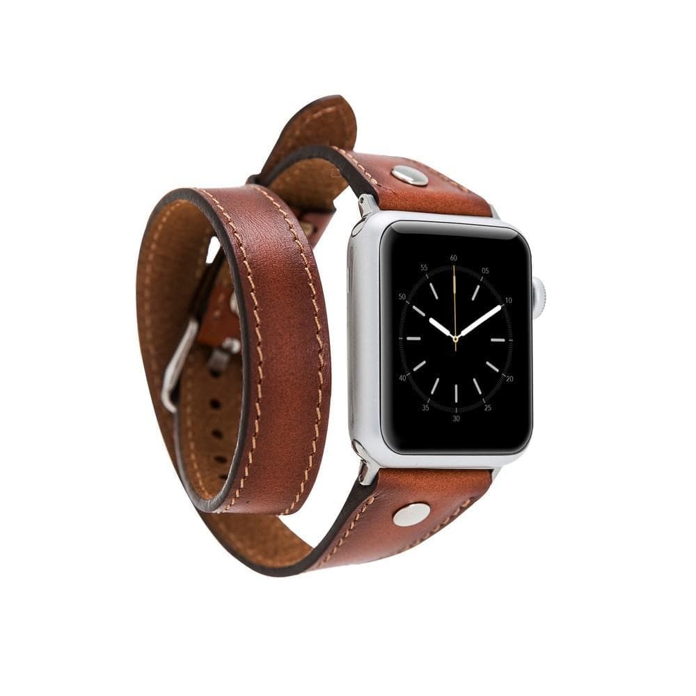 B2B - Leather Apple Watch Bands - DTS Double Tour Slim Hector Silver Trok Style RS02 Bomonti