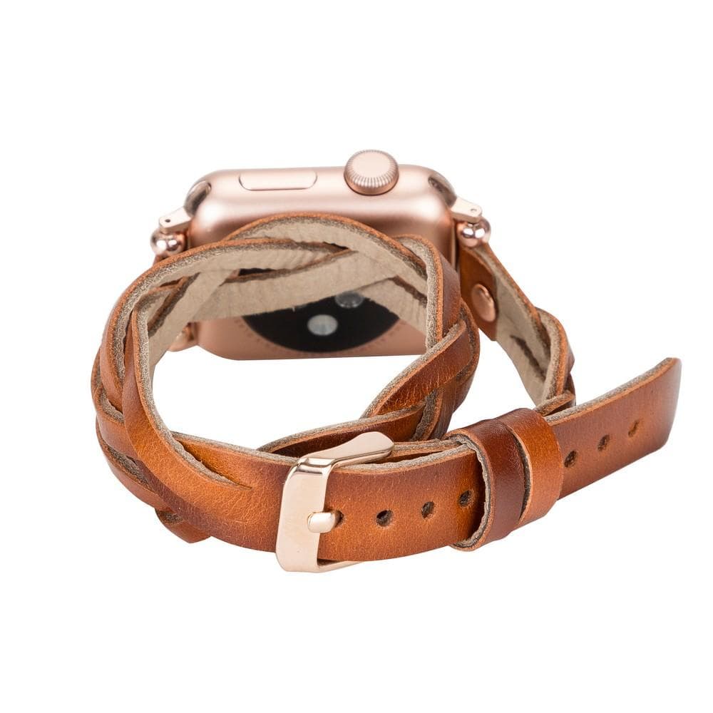 B2B - Leather Apple Watch Bands - Ferro Braided DT Peggy Rose Gold Trok Style Bomonti