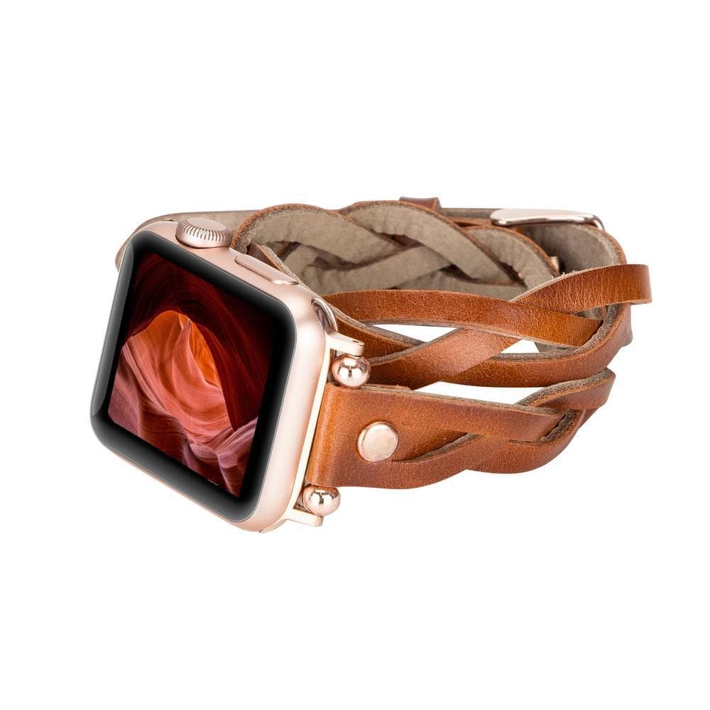 B2B - Leather Apple Watch Bands - Ferro Braided DT Peggy Rose Gold Trok Style Bomonti