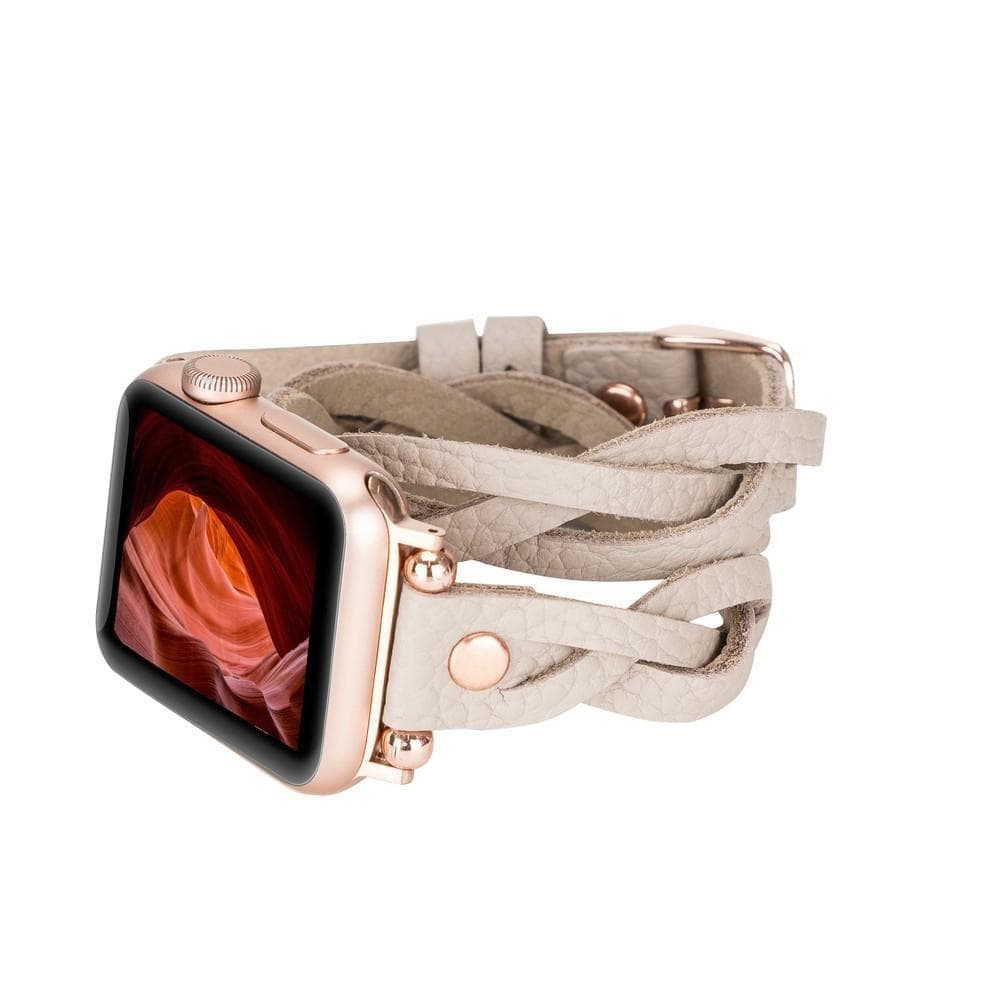 B2B - Leather Apple Watch Bands - Ferro Braided DT Peggy Rose Gold Trok Style ERC3 Bomonti