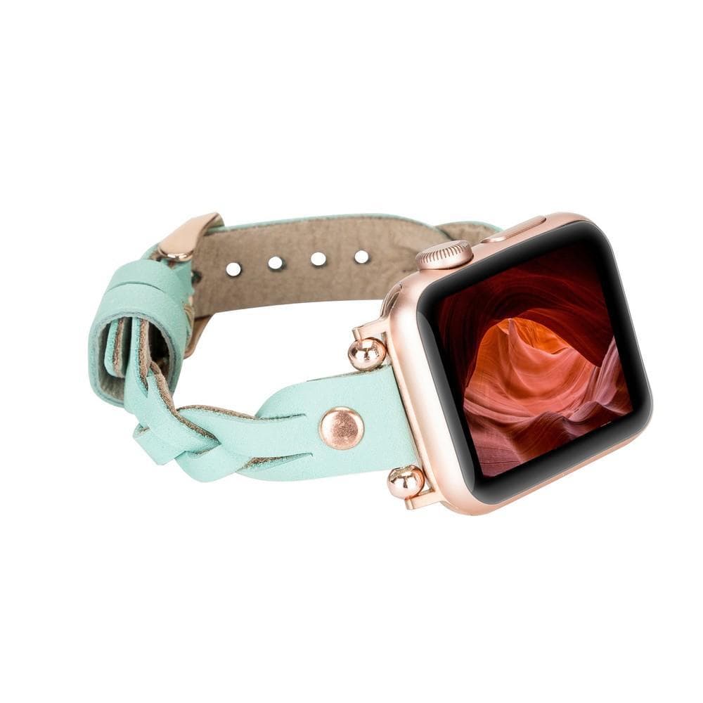 B2B - Leather Apple Watch Bands - Ferro Braided Wanda Rose Gold Trok Style BRN7 Bomonti