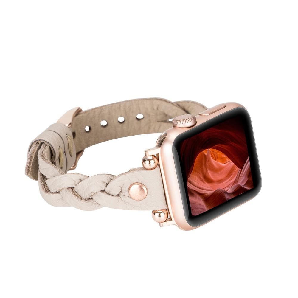 B2B - Leather Apple Watch Bands - Ferro Braided Wanda Rose Gold Trok Style ERC3 Bomonti