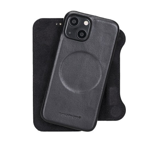 Rostar Black Leather iPhone 13 Mini Detachable Bi-Fold Wallet Case with Mag Safe & Card Holder - Bomonti - 12