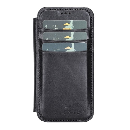 Rostar Black Leather iPhone 13, Mini, Pro, Pro Max Detachable Bi-Fold Wallet Case with Mag Safe & Card Holder - Bomonti - 19