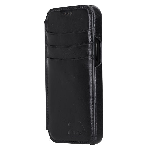 Rostar Black Leather iPhone 13, Mini, Pro, Pro Max Detachable Bi-Fold Wallet Case with Mag Safe & Card Holder - Bomonti - 24