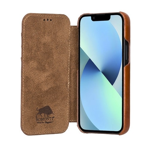 Rostar Golden Brown Leather iPhone 13 Mini Detachable Bi-Fold Wallet Case with Mag Safe & Card Holder - Bomonti - 11