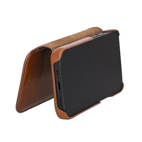 Rostar Golden Brown Leather iPhone 13 Mini Detachable Bi-Fold Wallet Case with Mag Safe & Card Holder - Bomonti - 14