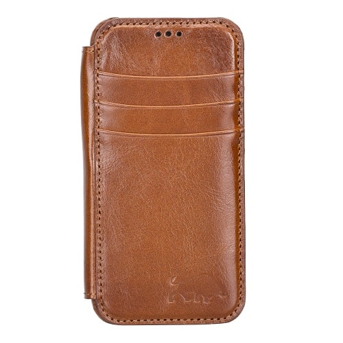 Rostar Golden Brown Leather iPhone 13 Mini Detachable Bi-Fold Wallet Case with Mag Safe & Card Holder - Bomonti - 1