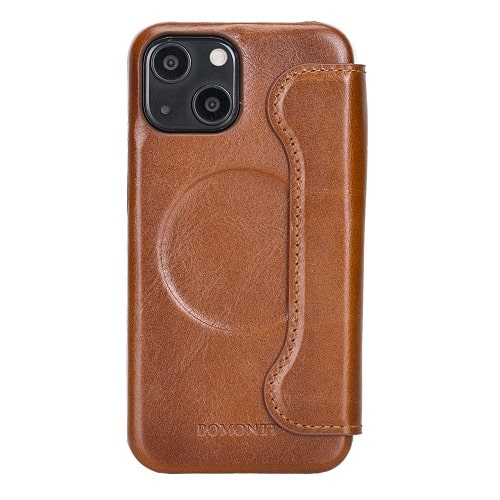 Rostar Golden Brown Leather iPhone 13 Mini Detachable Bi-Fold Wallet Case with Mag Safe & Card Holder - Bomonti - 2