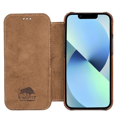 Rostar Golden Brown Leather iPhone 13 Mini Detachable Bi-Fold Wallet Case with Mag Safe & Card Holder - Bomonti - 3