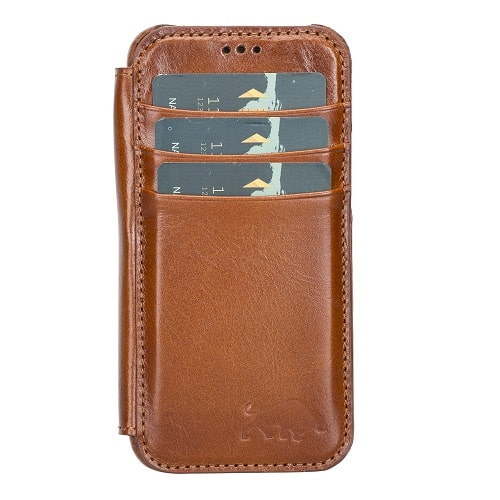 Rostar Golden Brown Leather iPhone 13 Mini Detachable Bi-Fold Wallet Case with Mag Safe & Card Holder - Bomonti - 6