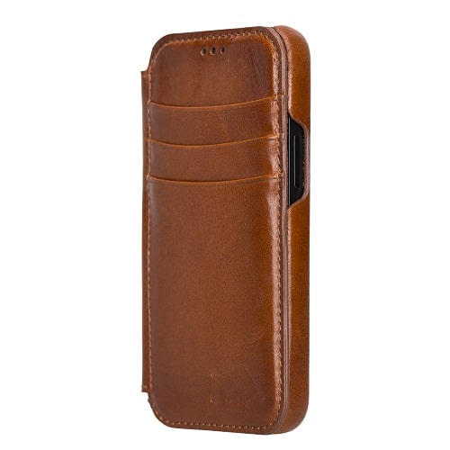 Rostar Golden Brown Leather iPhone 13 Mini Detachable Bi-Fold Wallet Case with Mag Safe & Card Holder - Bomonti - 7