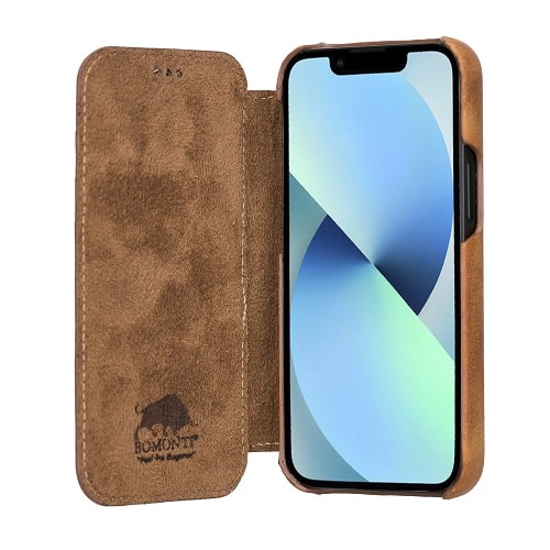 Rostar Brown Leather iPhone 13 Mini Detachable Bi-Fold Wallet Case with Mag Safe & Card Holder - Bomonti - 11