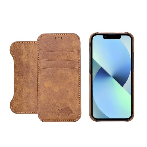 Rostar Brown Leather iPhone 13 Mini Detachable Bi-Fold Wallet Case with Mag Safe & Card Holder - Bomonti - 13