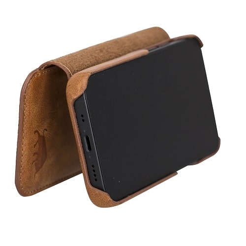 Rostar Brown Leather iPhone 13 Mini Detachable Bi-Fold Wallet Case with Mag Safe & Card Holder - Bomonti - 14