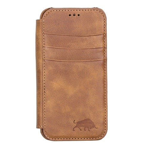 Rostar Brown Leather iPhone 13 Mini Detachable Bi-Fold Wallet Case with Mag Safe & Card Holder - Bomonti - 1