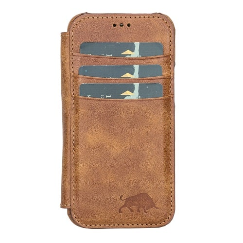 Rostar Brown Leather iPhone 13 Mini Detachable Bi-Fold Wallet Case with Mag Safe & Card Holder - Bomonti - 2