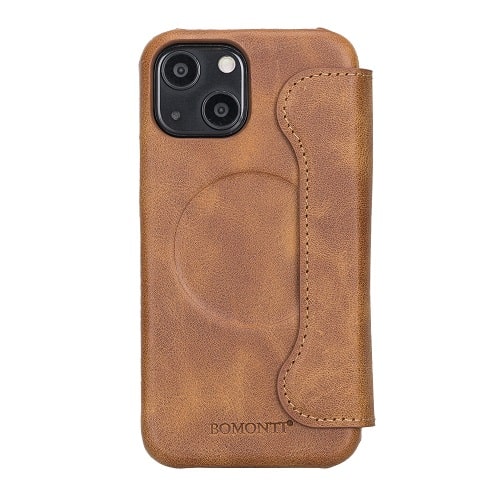 Rostar Brown Leather iPhone 13 Mini Detachable Bi-Fold Wallet Case with Mag Safe & Card Holder - Bomonti - 3