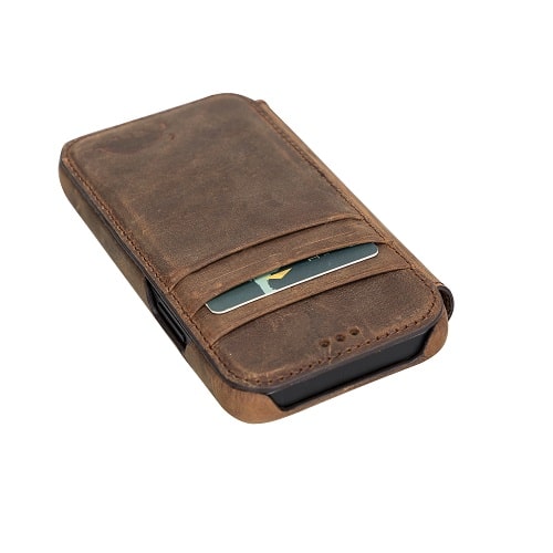 Rostar Tan Brown Leather iPhone 13 Mini Detachable Bi-Fold Wallet Case with Mag Safe & Card Holder - Bomonti - 5