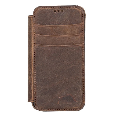 Rostar Tan Brown Leather iPhone 13 Mini Detachable Bi-Fold Wallet Case with Mag Safe & Card Holder - Bomonti - 1