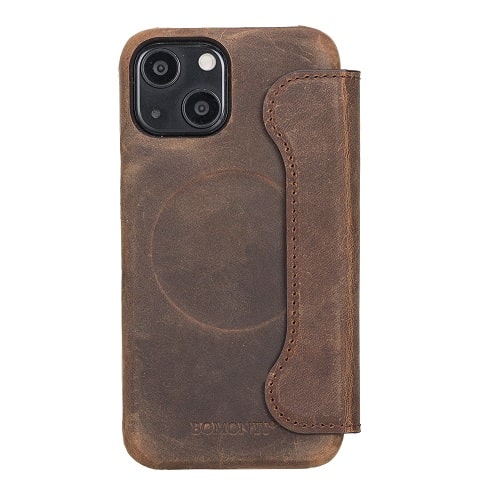 Rostar Tan Brown Leather iPhone 13 Mini Detachable Bi-Fold Wallet Case with Mag Safe & Card Holder - Bomonti - 2