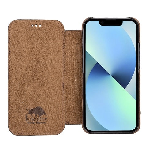 Rostar Tan Brown Leather iPhone 13 Mini Detachable Bi-Fold Wallet Case with Mag Safe & Card Holder - Bomonti - 3