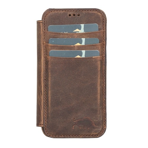 Rostar Tan Brown Leather iPhone 13 Mini Detachable Bi-Fold Wallet Case with Mag Safe & Card Holder - Bomonti - 6
