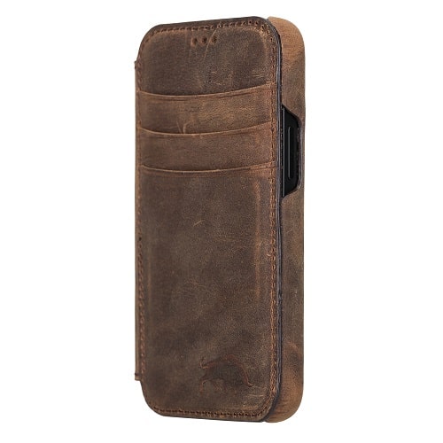 Rostar Tan Brown Leather iPhone 13 Mini Detachable Bi-Fold Wallet Case with Mag Safe & Card Holder - Bomonti - 7
