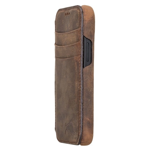 Rostar Tan Brown Leather iPhone 13 Mini Detachable Bi-Fold Wallet Case with Mag Safe & Card Holder - Bomonti - 8