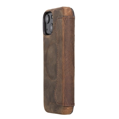 Rostar Tan Brown Leather iPhone 13 Mini Detachable Bi-Fold Wallet Case with Mag Safe & Card Holder - Bomonti - 9