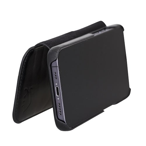Rostar Black Leather iPhone 13 Pro Detachable Bi-Fold Wallet Case with MagSafe & Card Holder - Bomonti - 11
