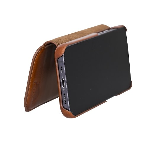 Rostar Golden Brown Leather iPhone 13 Pro Detachable Bi-Fold Wallet Case with MagSafe & Card Holder - Bomonti - 11
