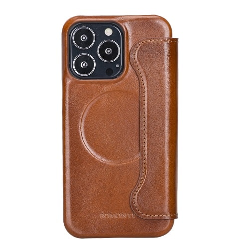 Rostar Golden Brown Leather iPhone 13 Pro Detachable Bi-Fold Wallet Case with MagSafe & Card Holder - Bomonti - 15