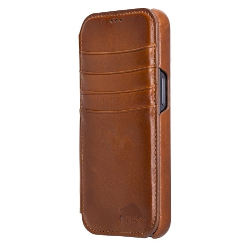 Rostar Golden Brown Leather iPhone 13 Pro Detachable Bi-Fold Wallet Case with MagSafe & Card Holder - Bomonti - 18