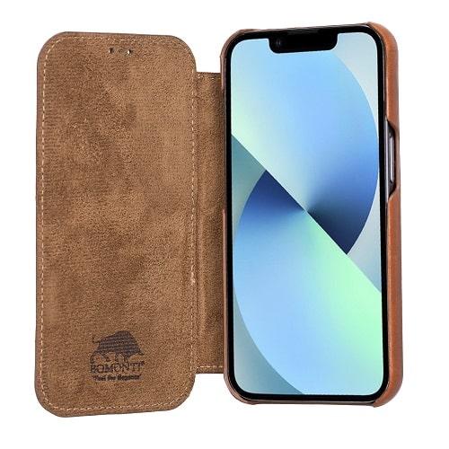 Rostar Golden Brown Leather iPhone 13 Pro Detachable Bi-Fold Wallet Case with MagSafe & Card Holder - Bomonti - 22