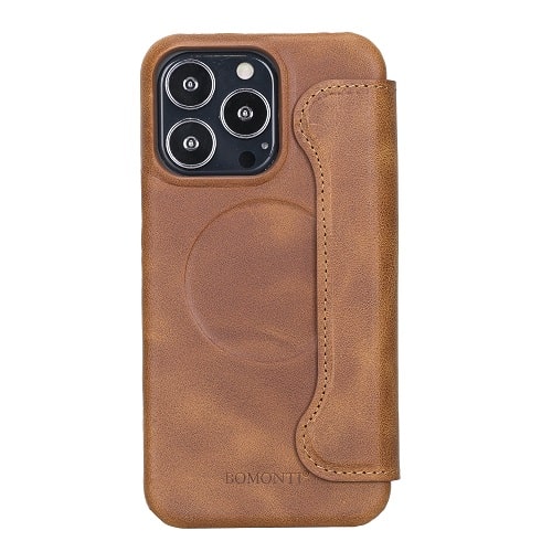 Rostar Brown Leather iPhone 13 Pro Detachable Bi-Fold Wallet Case with MagSafe & Card Holder - Bomonti - 14