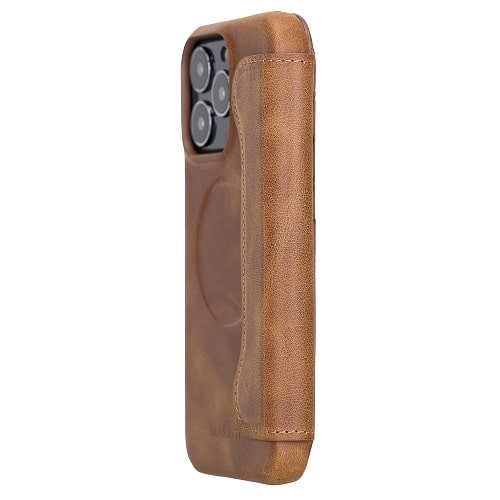 Rostar Brown Leather iPhone 13 Pro Detachable Bi-Fold Wallet Case with MagSafe & Card Holder - Bomonti - 19