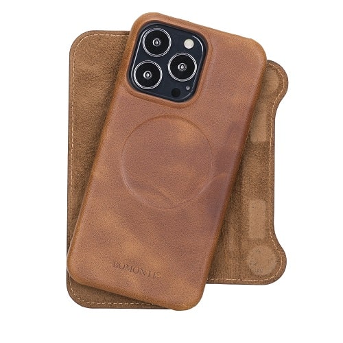 Rostar Brown Leather iPhone 13 Pro Detachable Bi-Fold Wallet Case with MagSafe & Card Holder - Bomonti - 21