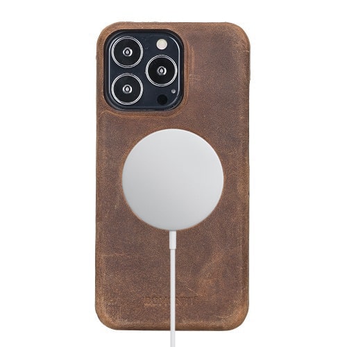 Rostar Tan Brown Leather iPhone 13 Pro Detachable Bi-Fold Wallet Case with MagSafe & Card Holder - Bomonti - 14