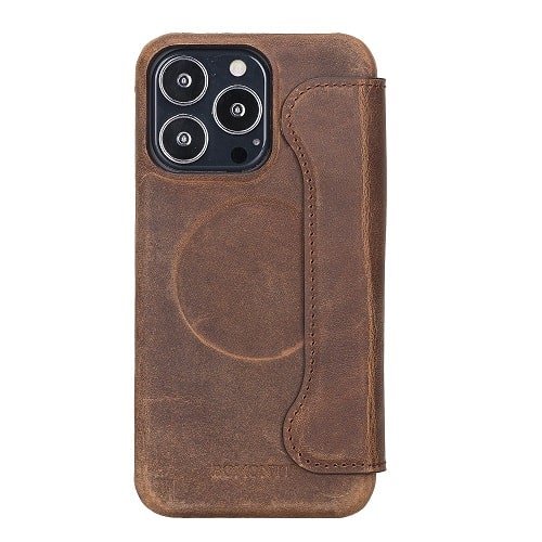 Rostar Tan Brown Leather iPhone 13 Pro Detachable Bi-Fold Wallet Case with MagSafe & Card Holder - Bomonti - 15
