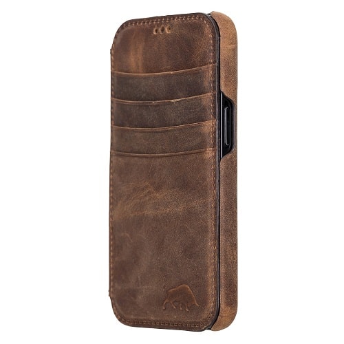 Rostar Tan Brown Leather iPhone 13 Pro Detachable Bi-Fold Wallet Case with MagSafe & Card Holder - Bomonti - 18