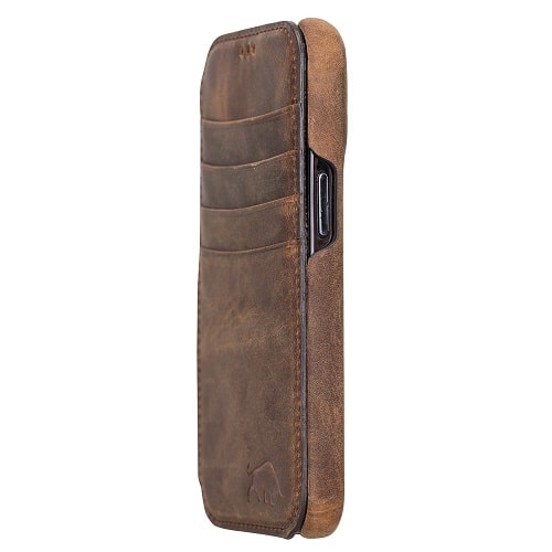 Funda tipo billetera de cuero marr n desmontable para iPhone 14